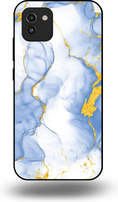 Smartphonica Telefoonhoesje Geschikt voor Samsung Galaxy A03 met Lichtblauw Goud Marmer Opdruk - TPU Backcover Case Lightblue Gold Marble Design geschikt voor Samsung Galaxy A03