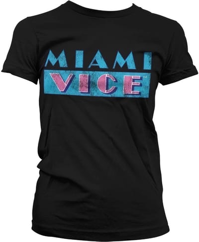 Miami Vice Distressed T-shirt met logo voor dames, meisjesachtig, zwart