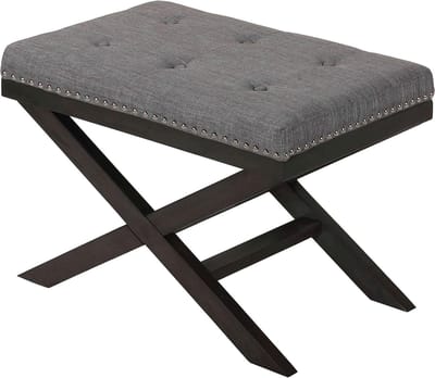 Ottoman Poef - Zitbankje Voetenbank - Woonkamer Decoratie - Massief Houten X Poten - 63.5 cm Breed - Grijs