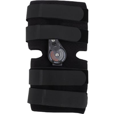 Genouillère articulée Barre en alliage d'aluminium Genouillère de soutien réglable Type court Fermeture tactile M black