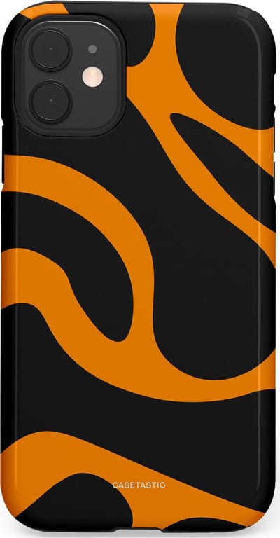 Casetastic hoesje geschikt voor Apple iPhone 11 - Dubbellaagse bescherming - Katachtige Oranje Tijger Strepen - Fashion Case - Zwart Oranje