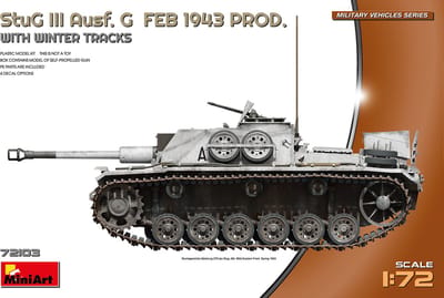 MiniArt Modelbouwpakket Auto - 72103 Sturmgeschütz III - StuG III Ausf. G Feb 1943 Productie met Winter Tracks Plastic - 1:72 - Modelbouw