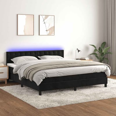 vidaXL - Boxspring - met - matras - en - LED - fluweel - zwart - 160x200 - cm