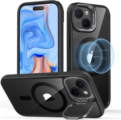 ESR Classic Hybrid HaloLock Hoesje Geschikt voor Apple iPhone 15 - Compatibel met MagSafe - Back Cover met Standaard - Camera Kickstand - Transparant Zwart