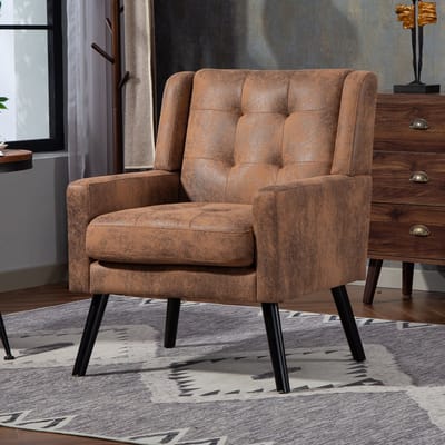 Gestoffeerde Fauteuil - massief houten poten en rugleuning, comfortabele tv-stoel, draagvermogen 130 kg, Scandinavisch design - Bruin