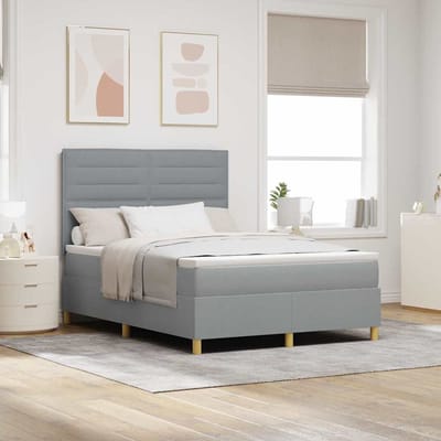 vidaXL - LED - Box - Spring - Bed - met - hoofdeinde - Lichtgrijs - 160 - x - 200 - cm - Stof