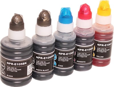ABC huismerk set 5x fles navulinkt geschikt voor Epson 105 106 geschikt voor EcoTank ET7700 ET7750