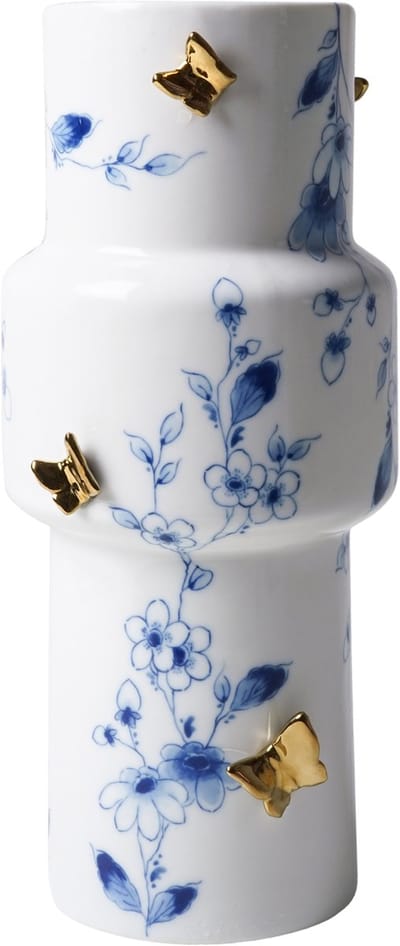 Heinen Delfts Blauw Vaas Vlindergoud – 25 cm – Keramiek – Multicolor – Luxe Design Vaas – Decoratieve Bloemenvaas