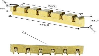 Hoogte verstelbare messing gitaarkam voor Strat en Tele, 42mm gebogen onderkant, ideaal voor optimale snaarhoogte