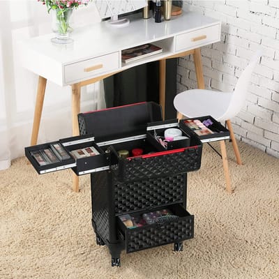 Beauty Case Make-upkoffer, make-up, cosmeticakoffer, multikoffer, aluminium, volledig zwart HMTM-MC-30005