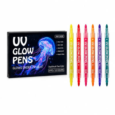 Nachtlichtende waterbasis fluorescerende stiften - set van 6 - ronde punt - voor feestelijke tekeningen