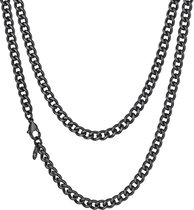 Richsteel Cubaanse ketting voor heren en dames, schakelketting, 3 mm/6 mm/9 mm/12 mm, lengte 35 cm-75 cm, zilver/goud 18 k/zwart, roestvrij staal 316L, sieraden, halsketting in Amerikaanse stijl