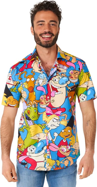 OppoSuits SHIRT Short Sleeve Nickelodeon™ Cartoons - Heren Korte Mouwen Overhemd - 90s Casual Shirt Nick Toons - Carnavalskleding - Meerkleurig - Maat EU 35/36