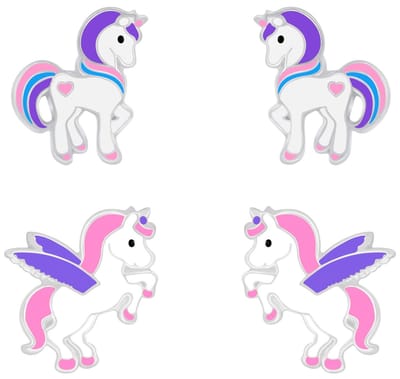 Joy|S - Zilveren oorbellen set - 2 paar - Eenhoorn oorbellen / Unicorn - Pony oorbellen