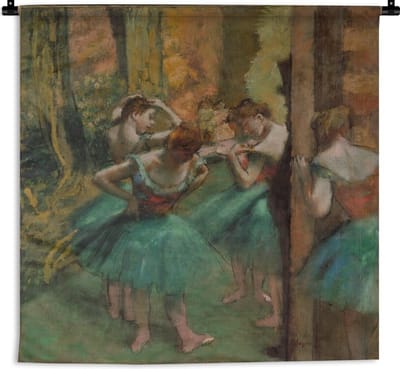 Wandkleed Edgar Degas - Dancers Pink and Green - Schilderij van Edgar Degas Wandkleed katoen 60x60 cm - Wandtapijt met foto
