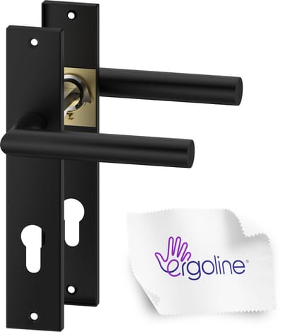 ERGO line Deurbeslag set Binnendeur - Bauhaus - Deurkruk Zwart - met profielcilindergat PC55 - deurgrepen voor cilinderslotdeuren, mat zwart, Deurklink met schild, langschild deurkrukset, mat zwart