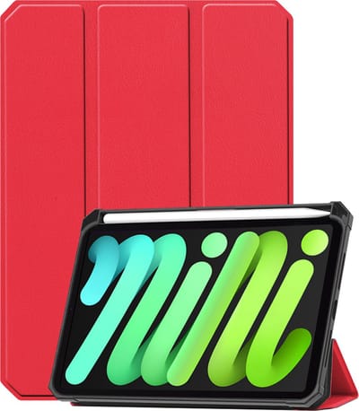 Hoesje Geschikt voor Apple iPad Mini 7 (2024) - 8.3 inch - 7e Generatie - Dun & Stevig - Trifold Bookcase - Hard Cover Case - Met Uitsparing Geschikt voor Apple Pencil - Hardcover Book - Tablet Hoes - Rood