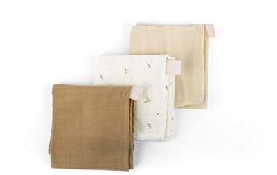 doomoo - Lovely - Set van 3 superzachte tetradoeken - Sweety Cream - Biologisch katoengaas - Superzacht, absorberend & multifunctioneel - 70x70 cm