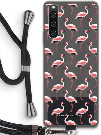 Case Company® - Hoesje met koord geschikt voor Sony Xperia 10 IV hoesje met Koord - Flamingo - Telefoonhoesje met Zwart Koord - Bescherming aan alle Kanten en Over de Schermrand