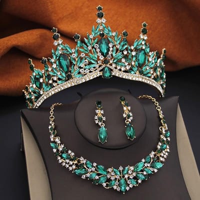 Prinsessen Tiara's Bruidssieradensets voor Vrouwen Kroon Oorbellen en Choker Kettingen Sets Bruiloftsfeest Kostuum Sieraden Accessoires