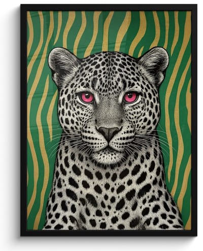 Poster in lijst - Fotolijst 60x80 cm - Posters - Panter - Zebrapatroon - Groen - Posterlijst zwart - Decoratie - Wanddecoratie woonkamer - Muurdecoratie slaapkamer