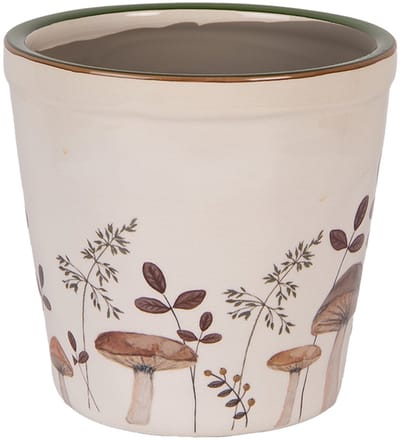 Keramiek Bloempot voor Binnen – Bruin Paddenstoelen – Rustieke Pot – Ø 15 cm – Paddenstoelenmotief