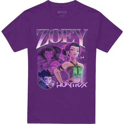 K-Pop Demon Hunters Unisex Volwassenen Huntr/X Zoey Bootleg T-Shirt (Paars)