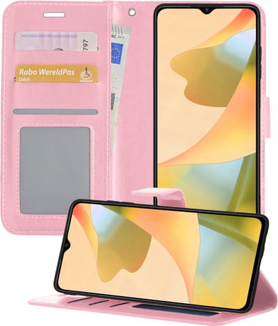 Hoesje - Met Pasjeshouder - Geschikt voor OPPO A16 - Luxe Bookcase Portemonee - Flip Case - Kunstleer Book Case - Flipcase - Book Cover - Walletcase - Portemonneehoes - Telefoonhoesjes - Lichtroze