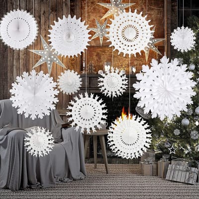 16 Stuks Witte Papieren Sneeuwvlokken Decoraties voor Kerst en Winter Bruiloften, Diverse Maten en Ontwerpen