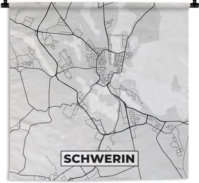 Wandkleed - Wanddoek - Schwerin- Kaart - Stadskaart - Plattegrond - Duitsland - 180x180 cm - Wandtapijt