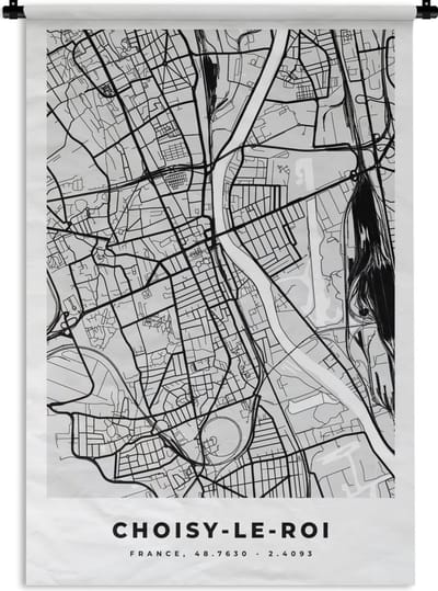 Wandkleed - Wanddoek - Choisy-le-Roi - Plattegrond - Frankrijk - Kaart - Stadskaart - 120x180 cm - Wandtapijt