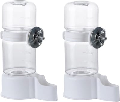 Daity Vogeldrinkbak - 2-pack automatische drinkfles voor kooi - plastic papegaaienvoederbak - drinkfontein - vogelkooi-accessoire voor grasparkieten - lovebirds - cockatiels (wit - 140 ml)