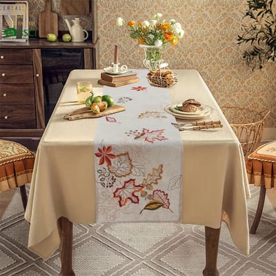 1 pièce Nappe Rustique Érable Épaissie Chanvre Broderie Chemin de Table Cadeau Fête Anniversaire Décoration Décoration Restaurant Nappe Décoration de Pièce 1pc