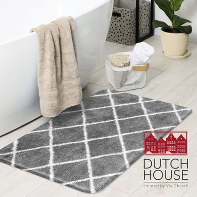 Dutch House Badmat Menton - Badmat 60x90cm - Grijs - Antislip - Badmatten - Anti Slip Douchemat - Badkamer Mat - Snel Absorberend - Snel Drogende Badmat