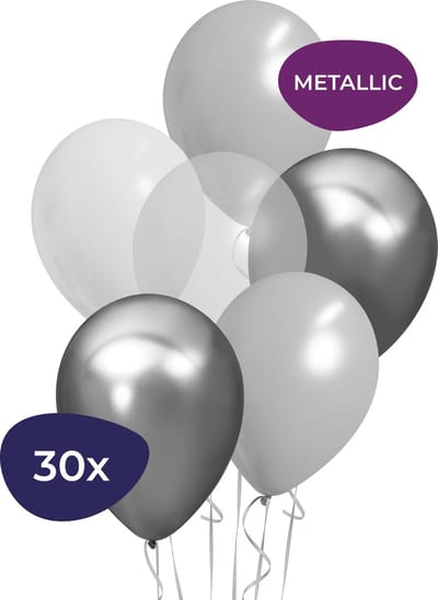 Oud en Nieuw - Mix - Glossy Zilver, Metallic Wit & Transparant - 30 stuks - Helium Ballonnen - Latex - Versiering Verjaardag