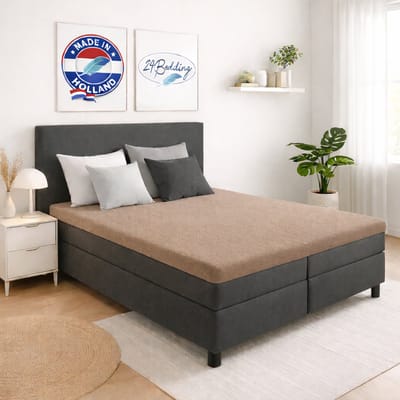 24-Bedding - Badstof Topper Hoeslaken - Taupe - 80x200 cm - Extra Zware Kwaliteit - Rondom Elastiek - Voor topper matrassen van 5 tot 15 cm