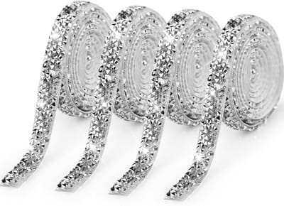 4 rollen diamantband, zelfklevend, kristal, strass, diamantband, glitterband, zilver, strasssteentjes, band - ShopVlot