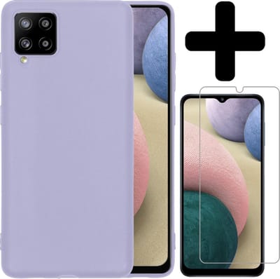 Hoesje - Met Screenprotector - Geschikt voor Samsung Galaxy A12 - Sterk & Shockproof - Telefoon Hoes - Back Cover - Siliconen Case - Telefoonhoes - Lila