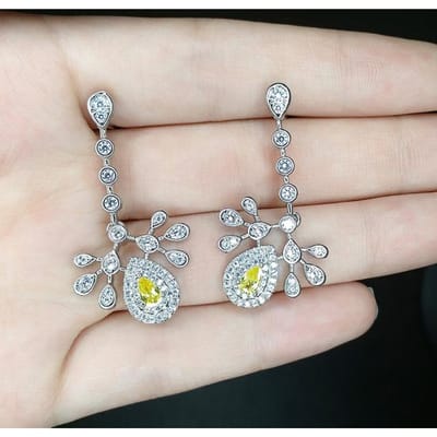 Boucles d'oreilles en perles pour femmes, série forêt, sertissage de diamant géométrique, goutte d'eau, feuille, boucles d'oreilles de personnalité à la mode, bijoux jaune