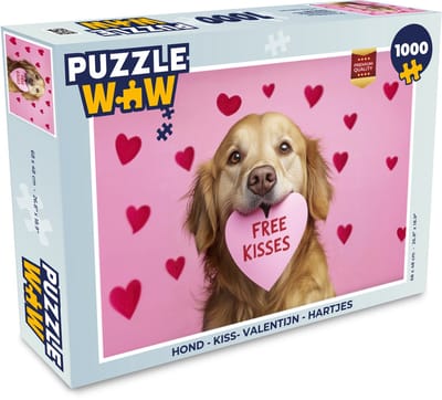 Puzzel Hond - Kiss- Valentijn - Hartjes - Legpuzzel - Puzzel 1000 stukjes volwassenen