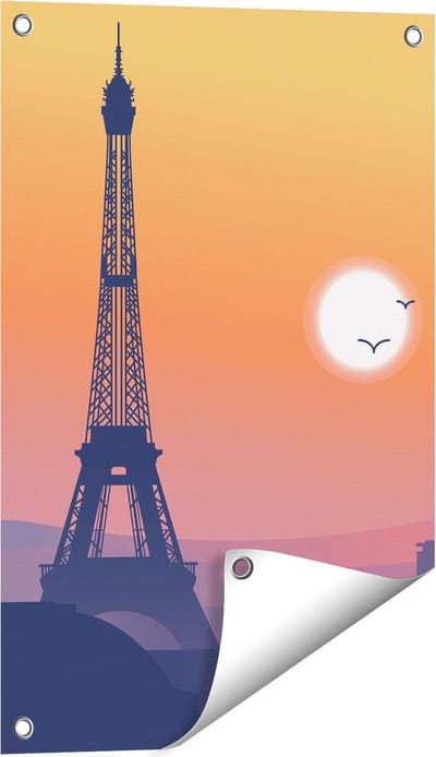 Gards Tuinposter Illustratie van de Eiffeltoren in Parijs - 40x60 cm - Tuindoek - Tuindecoratie - Wanddecoratie buiten - Tuinschilderij