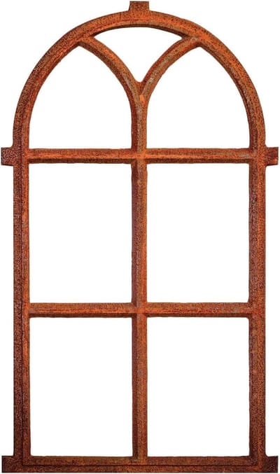 Staalraam Antieke Stijl - Schuurraam Stalraam - Decoratie Tuin - Gietijzer Historisch Model - 100x59 cm - Roestkleurig