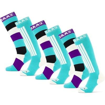 Poederbaas Skisokken - 6 paar - Striped Mint - Wintersportsokken Dames met print - Maat 31/34