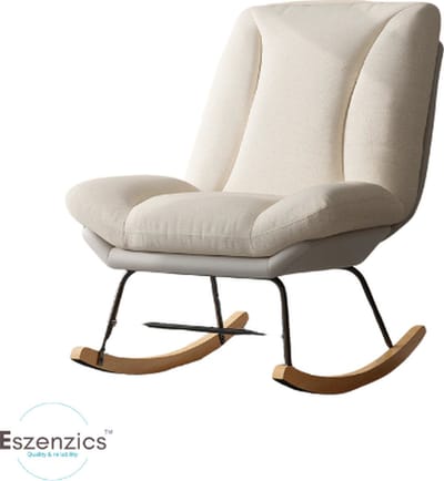 Eszenzics™ Luxe schommelstoel - Model Mats - 12 standen verstelbare leuning - Minimalistisch - Design - Linnen beige - Hout - Tot 150 kg