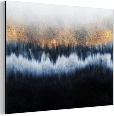 Aluminium schilderij 80x60 cm - Wanddecoratie metaal - Abstract - Goud - Luxe - Blauw - Metalen muurdecoratie woonkamer - Decoratie industrieel - Foto op dibond - Industriële accessoires slaapkamer