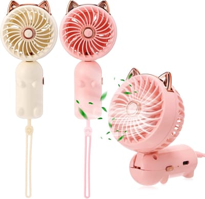 2 draagbare handventilatoren - Mini, compact en schattig - Een must-have voor de zomerhitte - Roze + wit