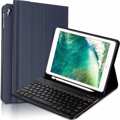 Wireless Bluetooth Toestenbord & Tablethoes - Magnetisch Afneembaar - Met Stylushouder - Geschikt Voor iPad Air 1-2/ iPad Pro 9.7/ iPad 9.7 (2017-2018) - Blauw