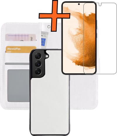 Hoes - 2 in 1 - Geschikt voor Samsung Galaxy S22 - Met Screenprotector - En Uitneembare Hard Cover - Bookcase - Wallet Case - Met Pasjeshouder - Book Case - Uitneembaar - Pashouder - Kunstleer - Wit
