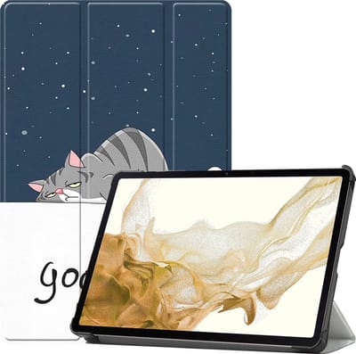 Hoes - Geschikt voor Samsung Galaxy Tab S8 - Dun & Stevig - Trifold Bookcase - Hard Cover - Hardcover Book Case - Tablet Hoesje - Kat