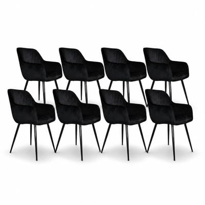 DS4U® - Gaby eetkamerstoel - Set van 8 - Zwart - Velvet - Met armleuning